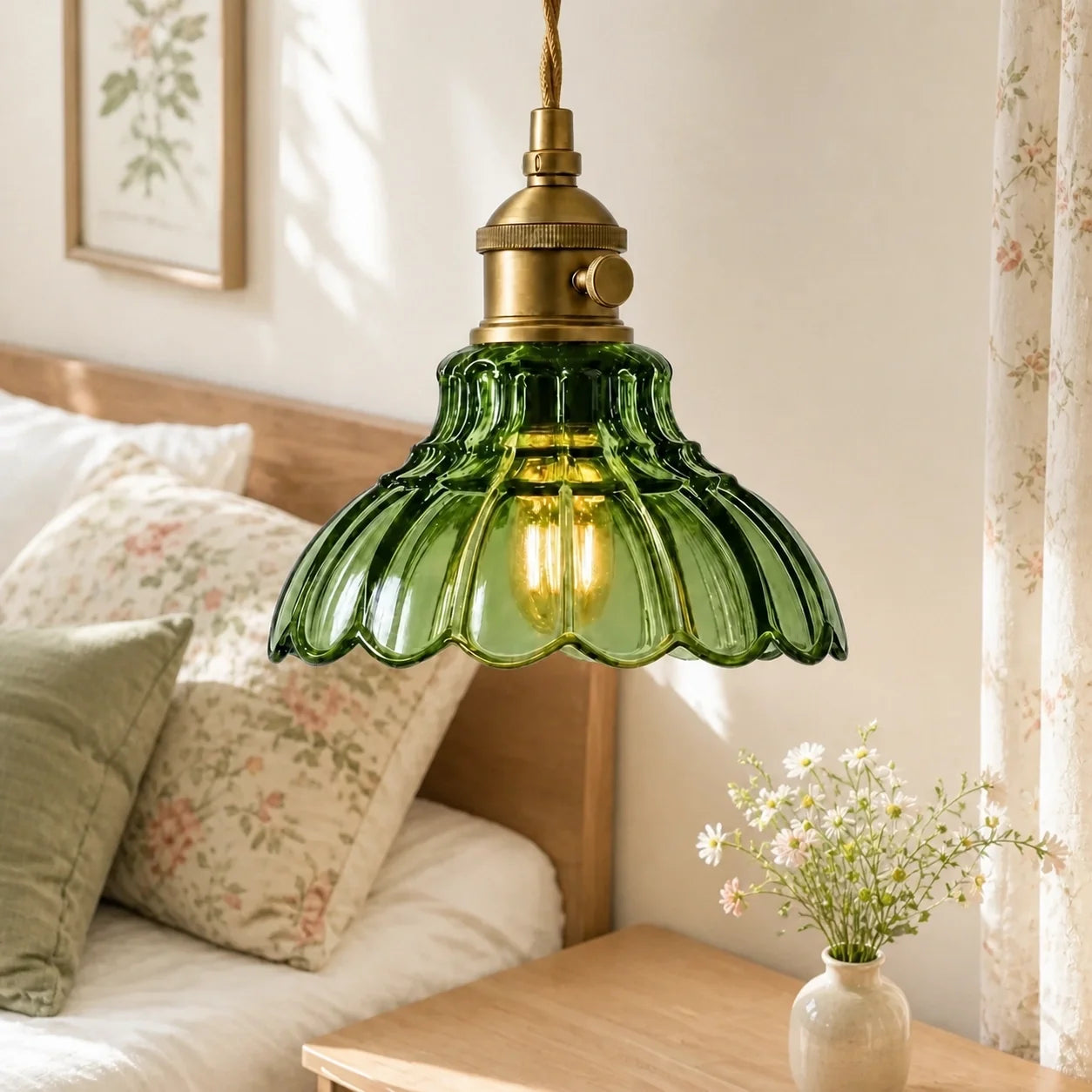 Vintage Scalloped Flower Glass Pendant Light