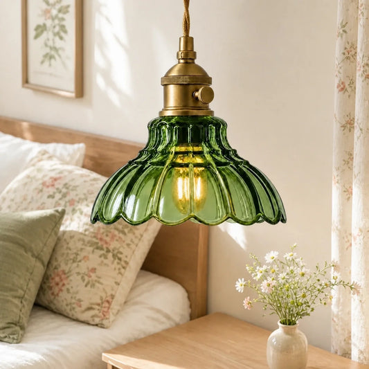 Vintage Scalloped Flower Glass Pendant Light