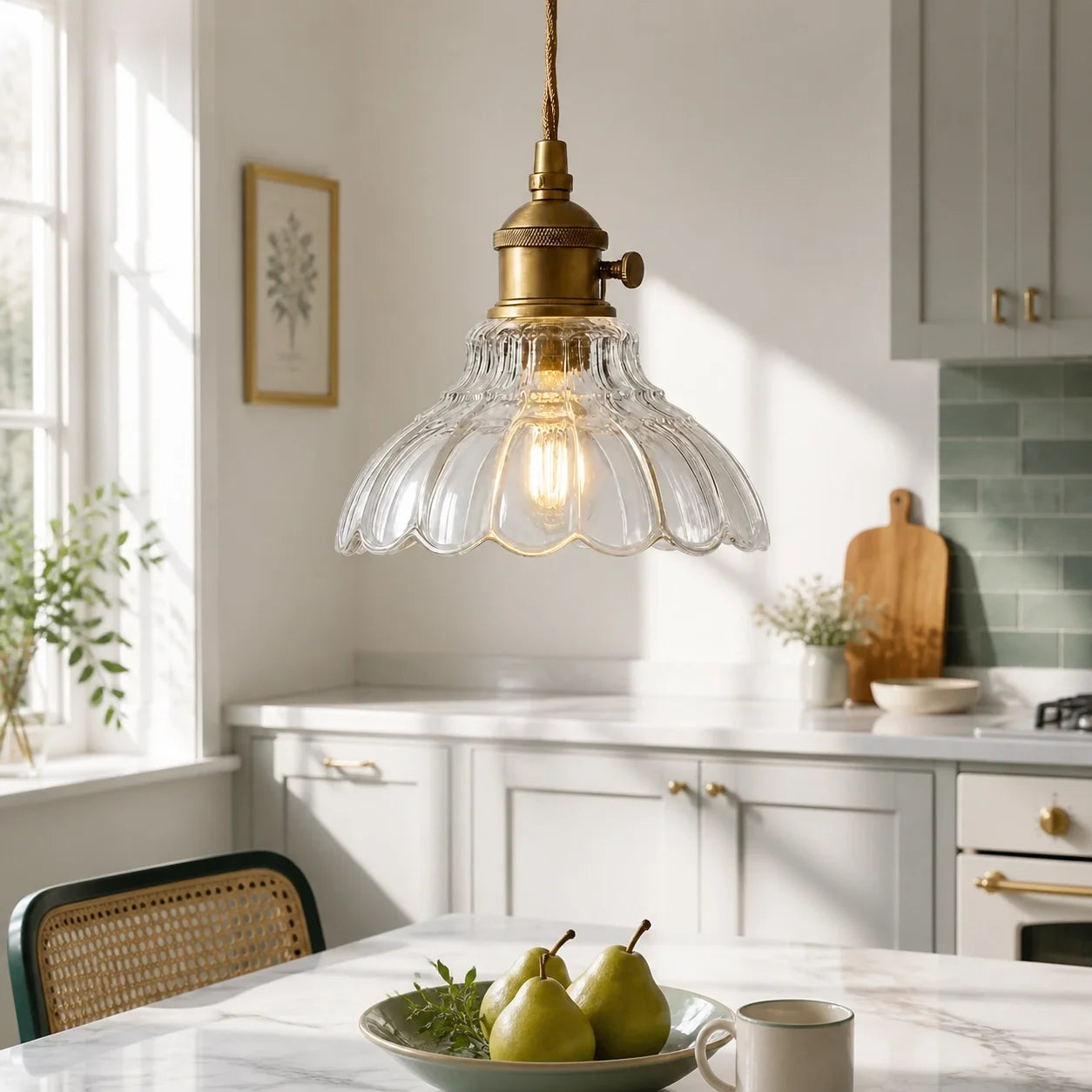 Vintage Scalloped Flower Glass Pendant Light