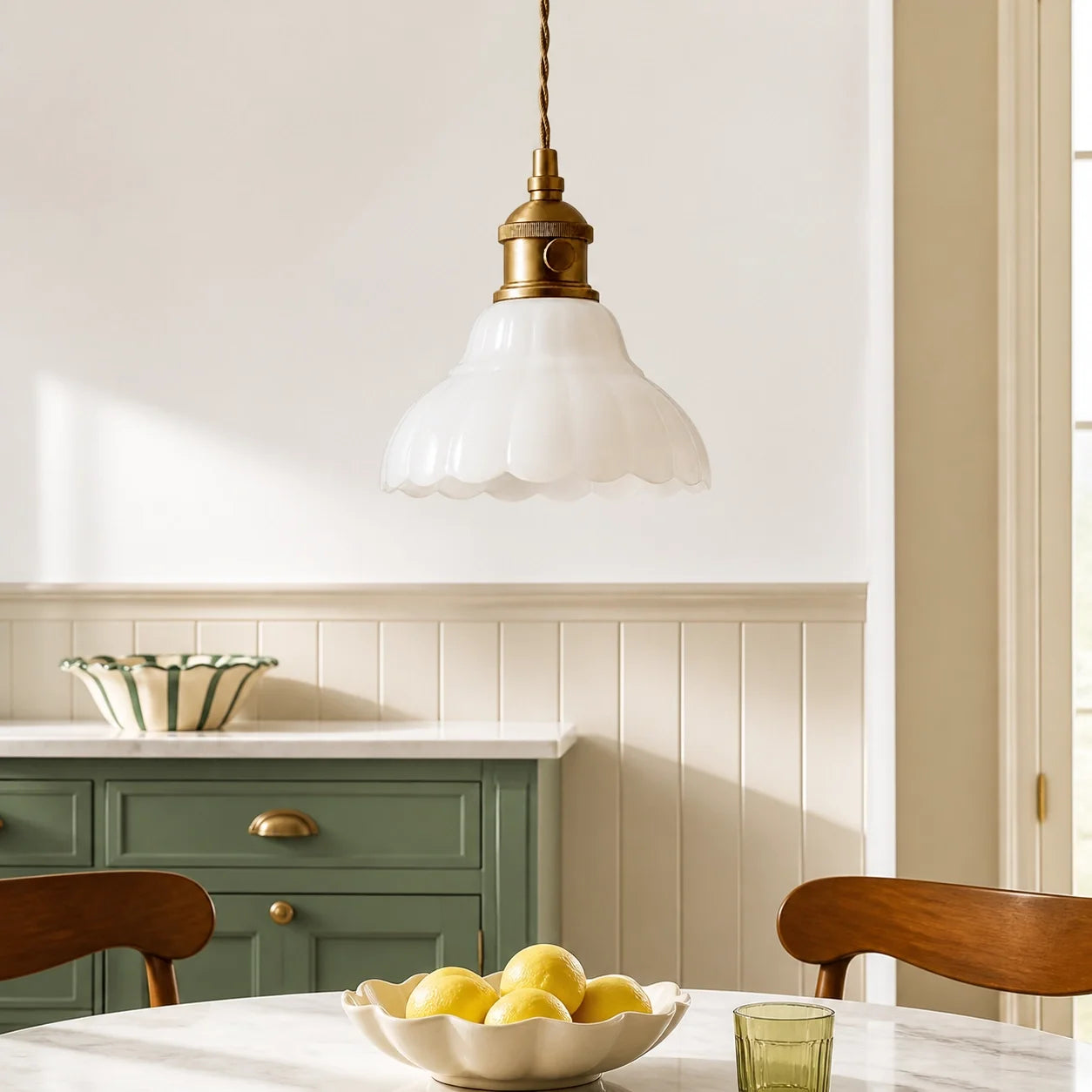 Vintage Scalloped Flower Glass Pendant Light