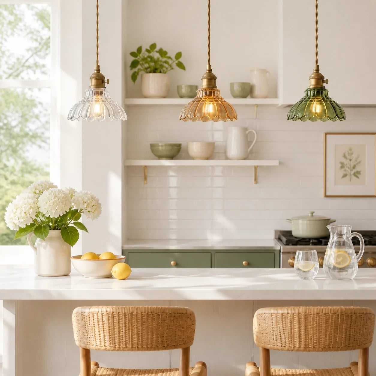 Vintage Scalloped Flower Glass Pendant Light