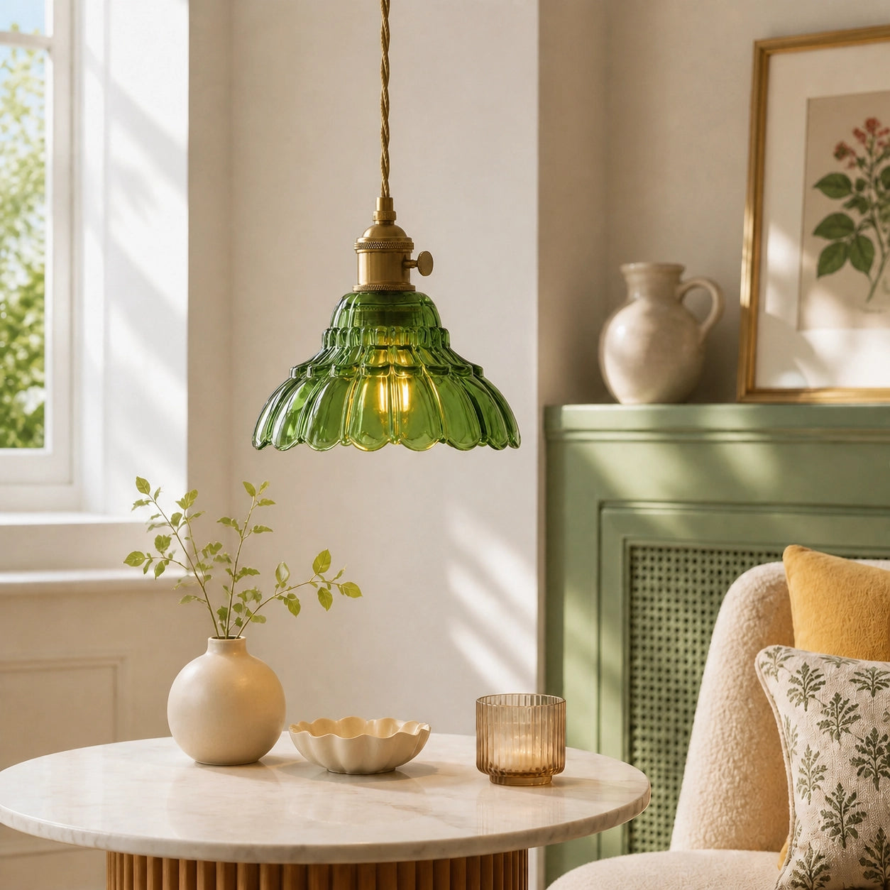 Vintage Scalloped Flower Glass Pendant Light