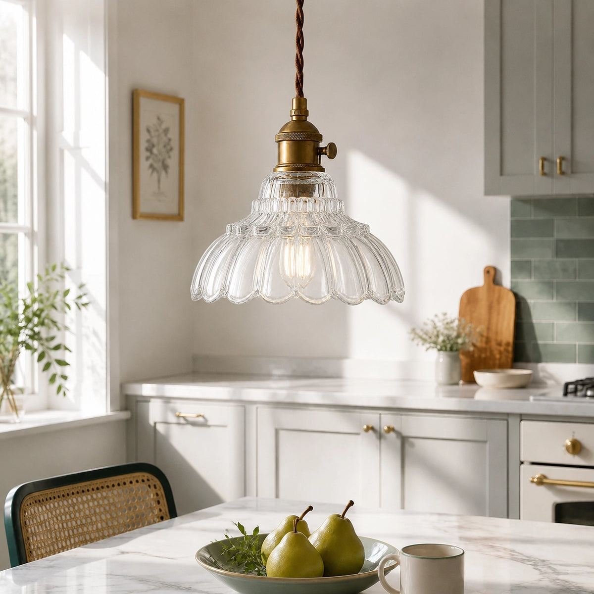 Vintage Scalloped Flower Glass Pendant Light
