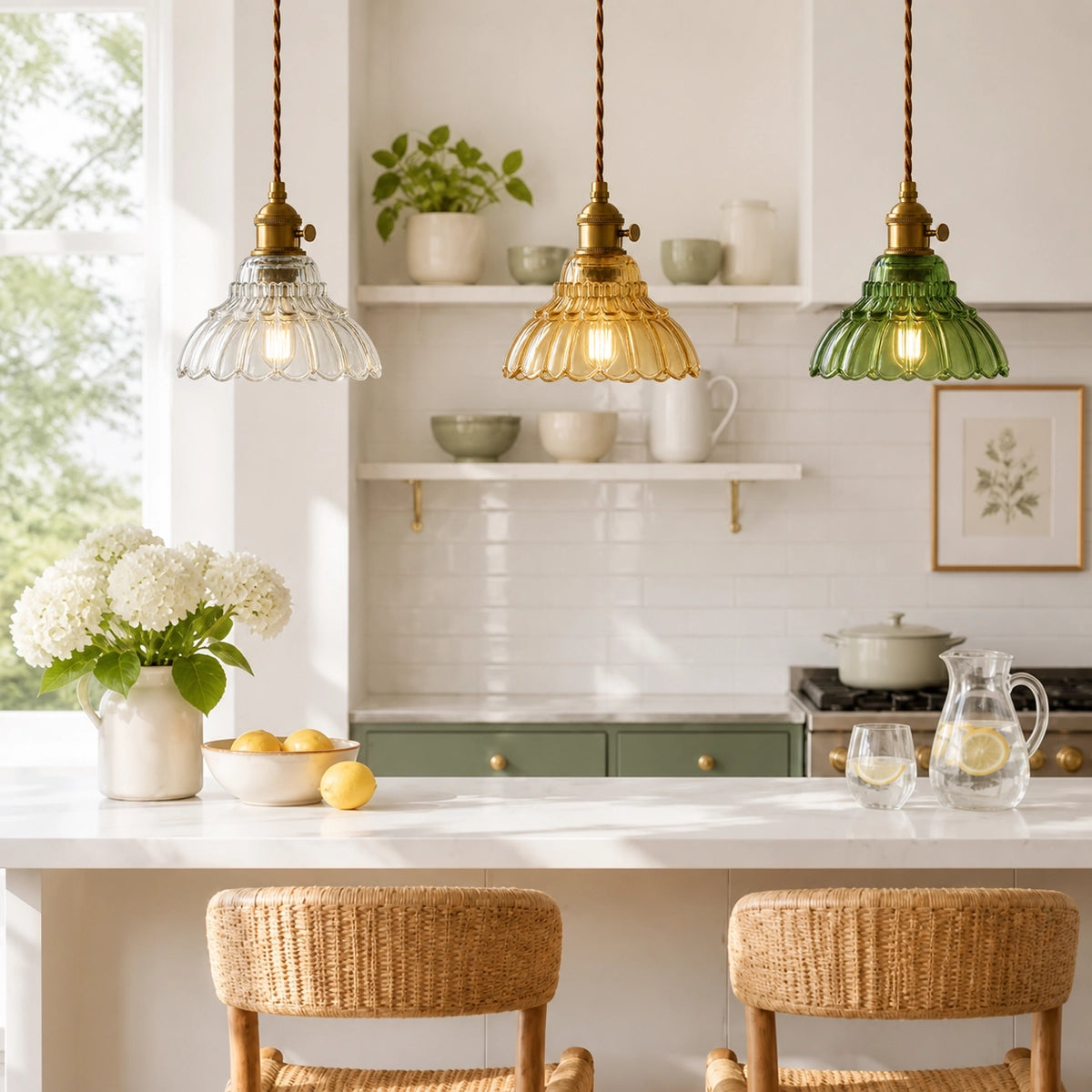 Vintage Scalloped Flower Glass Pendant Light