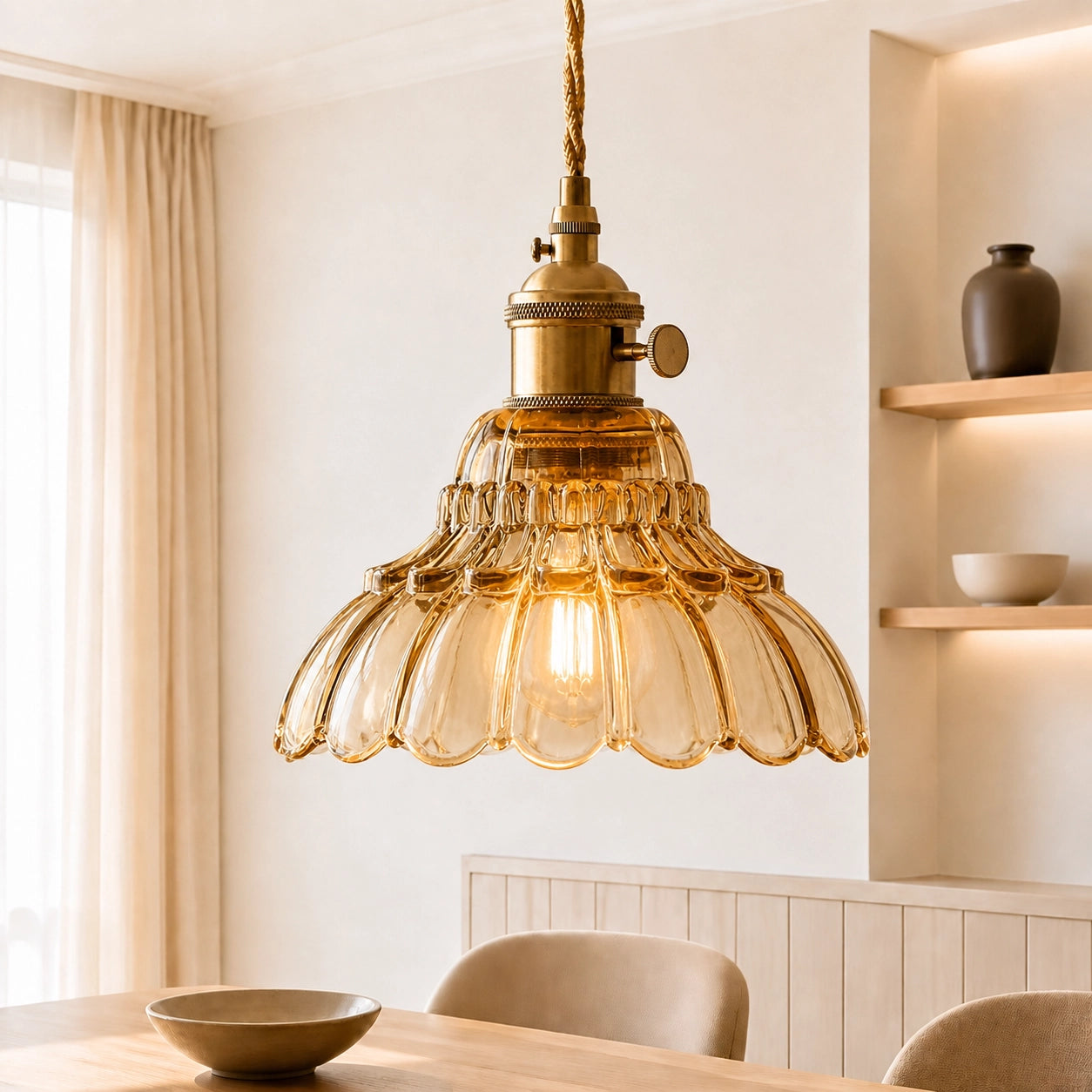Vintage Scalloped Flower Glass Pendant Light