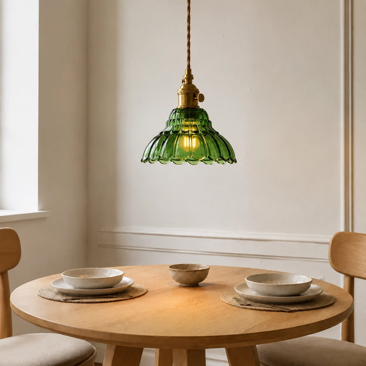 Vintage Scalloped Flower Glass Pendant Light