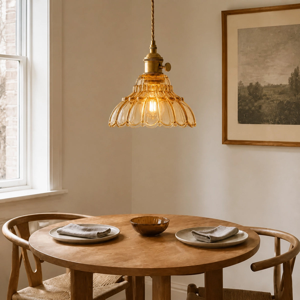 Vintage Scalloped Flower Glass Pendant Light
