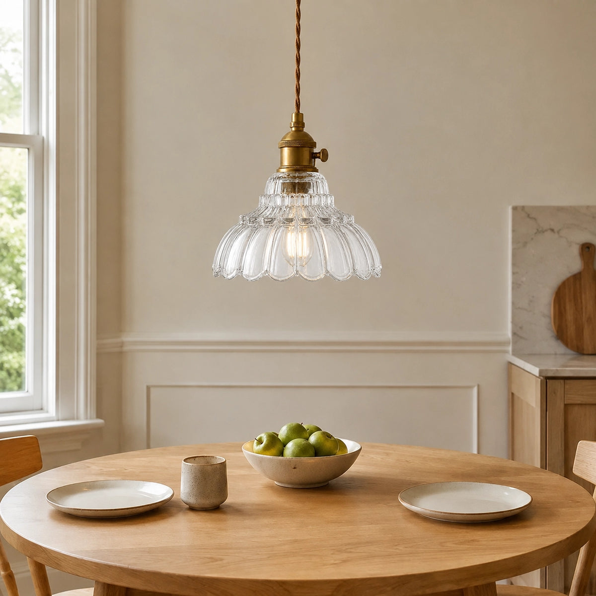 Vintage Scalloped Flower Glass Pendant Light