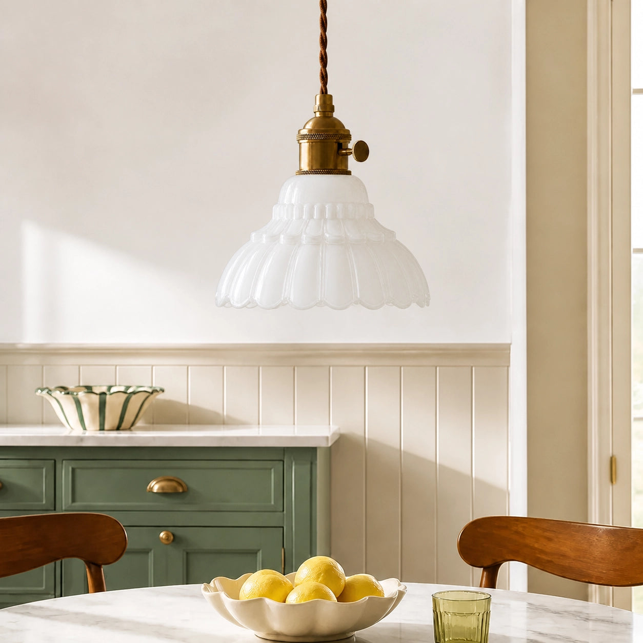 Vintage Scalloped Flower Glass Pendant Light