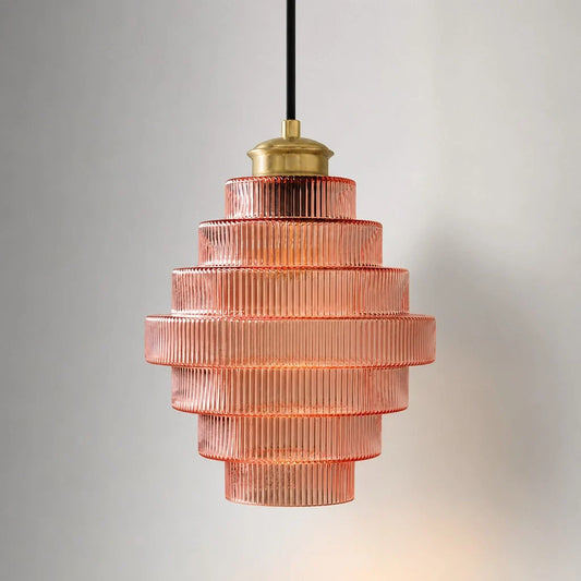 Art Deco Vintage Tiered Ribbed Glass Pendant Light