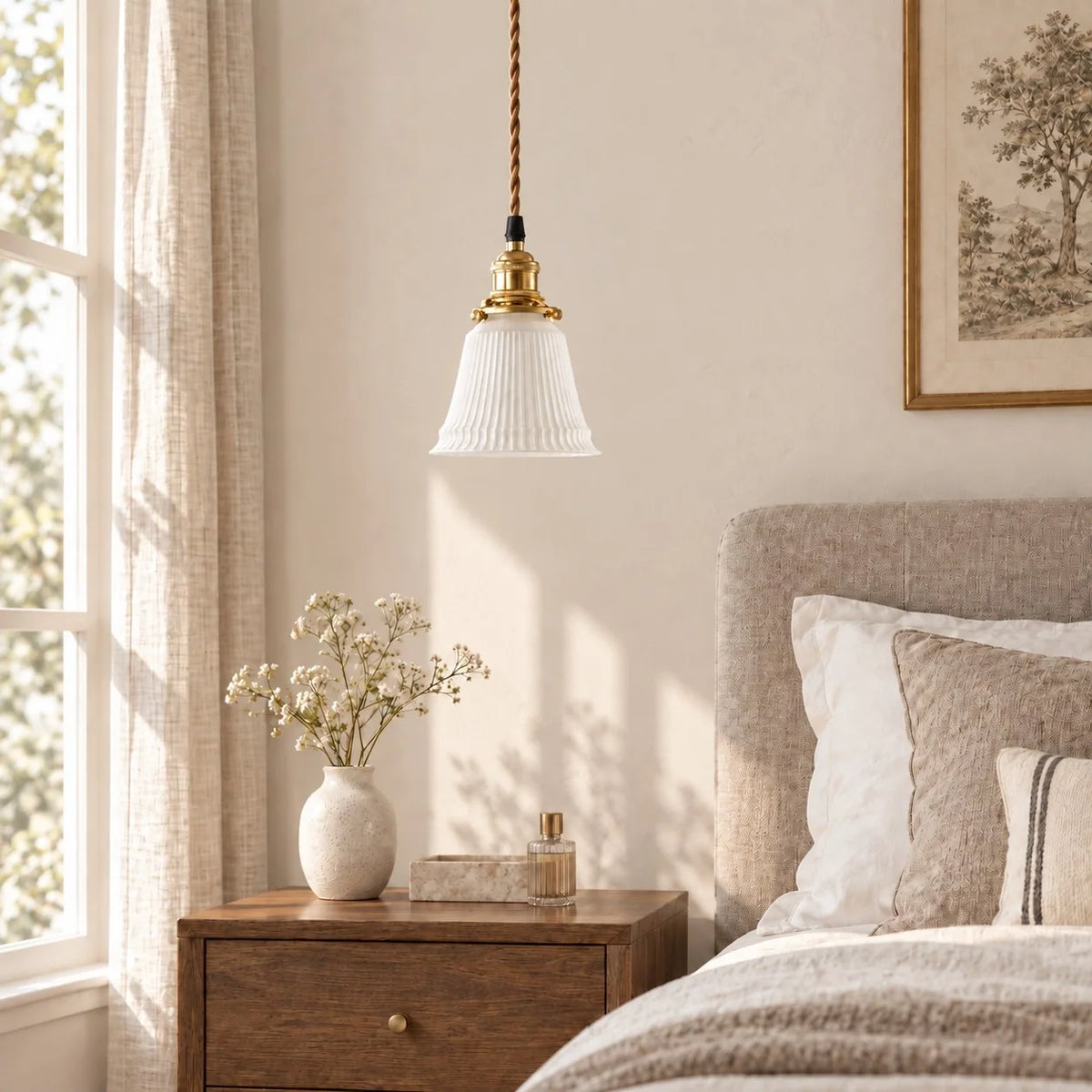 Vintage Style Ceramic Flower Pendant Light