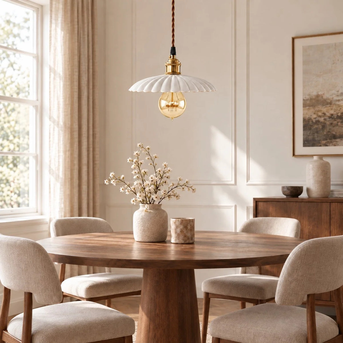 Vintage Style Ceramic Flower Pendant Light