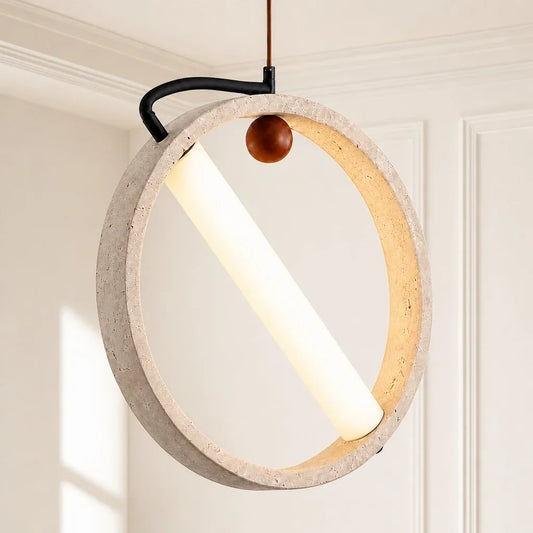 Wabi-Sabi Minimalist Travertine Ring Pendant Light