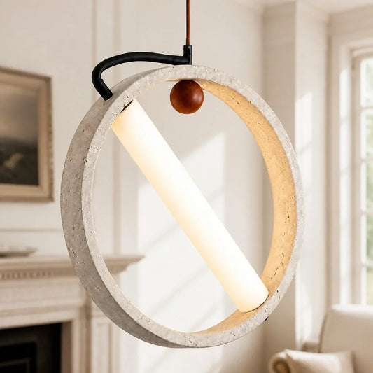 Wabi-Sabi Minimalist Travertine Ring Pendant Light