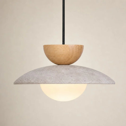Wabi-Sabi Natural Bowl Travertine Wood Pendant Light
