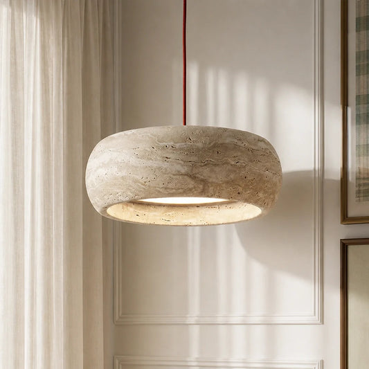 Wabi-Sabi Natural Travertine Round Pendant Light