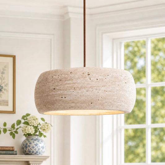 Wabi-Sabi Natural Travertine Round Pendant Light
