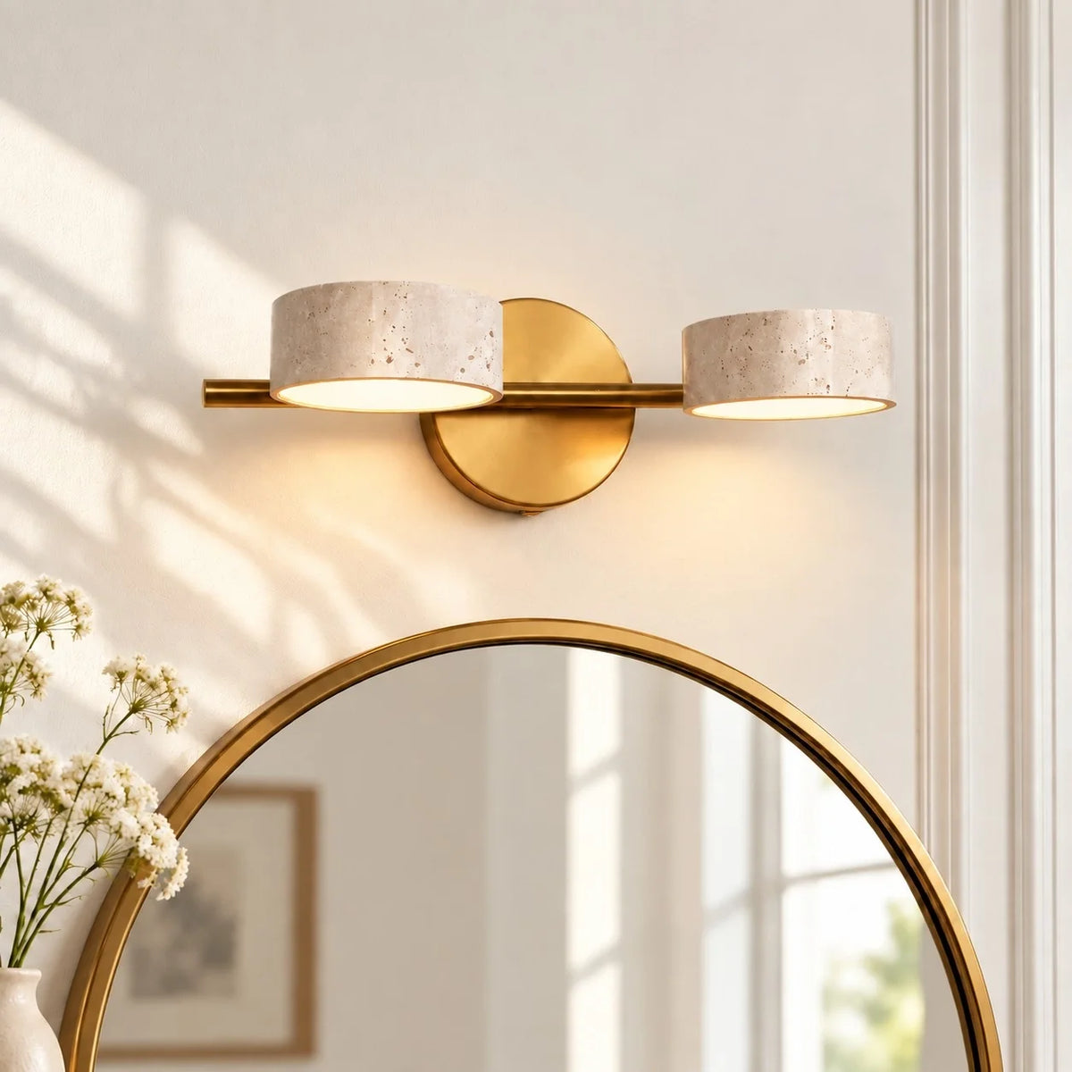 Wabi-Sabi Rotatable 2/3-Light Natural Travertine LED Wall Sconce