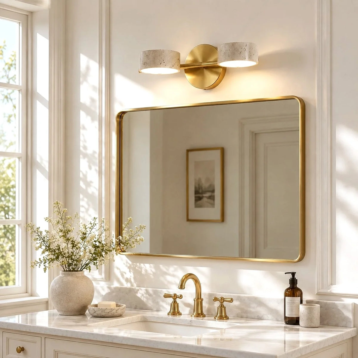 Wabi-Sabi Rotatable 2/3-Light Natural Travertine LED Wall Sconce