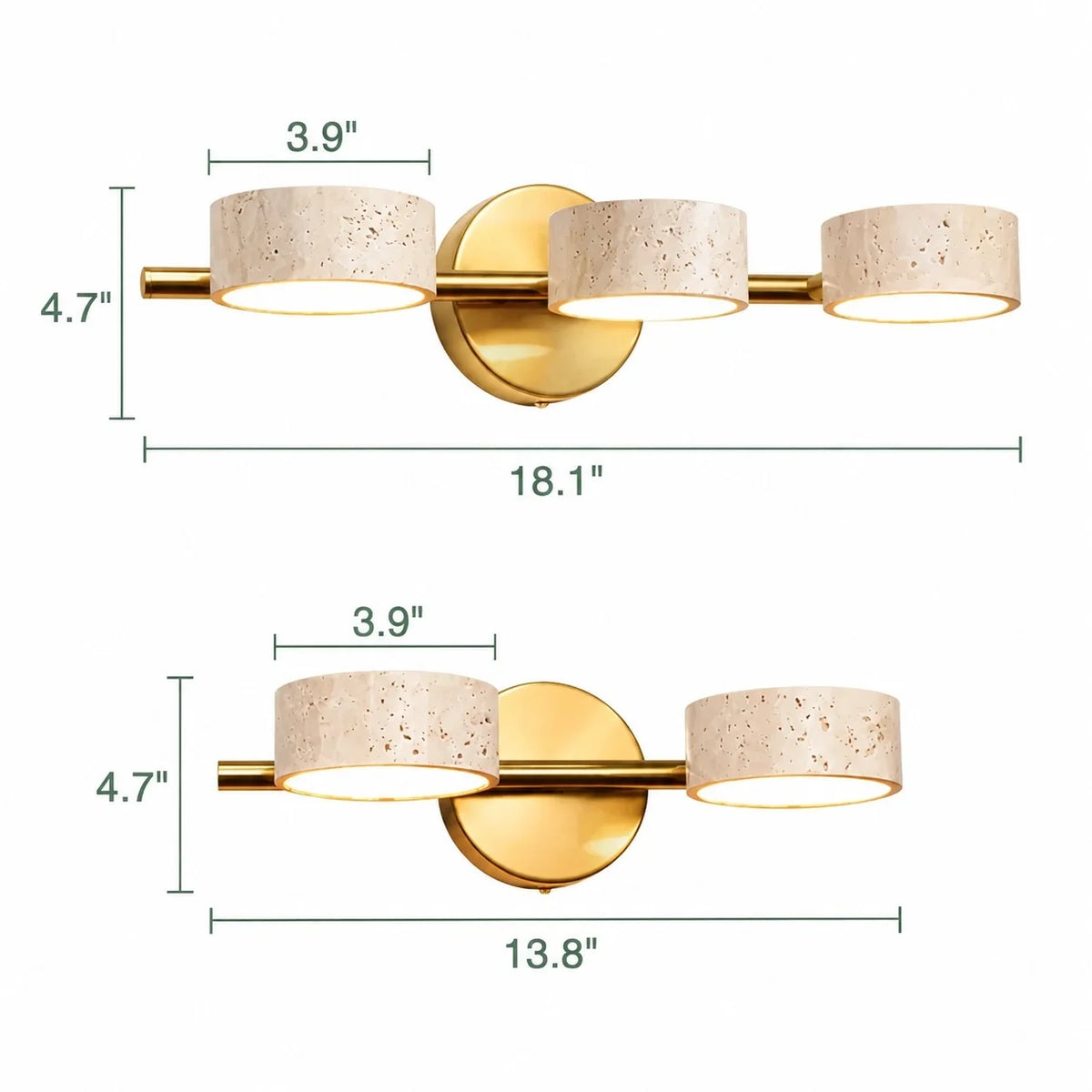Wabi-Sabi Rotatable 2/3-Light Natural Travertine LED Wall Sconce