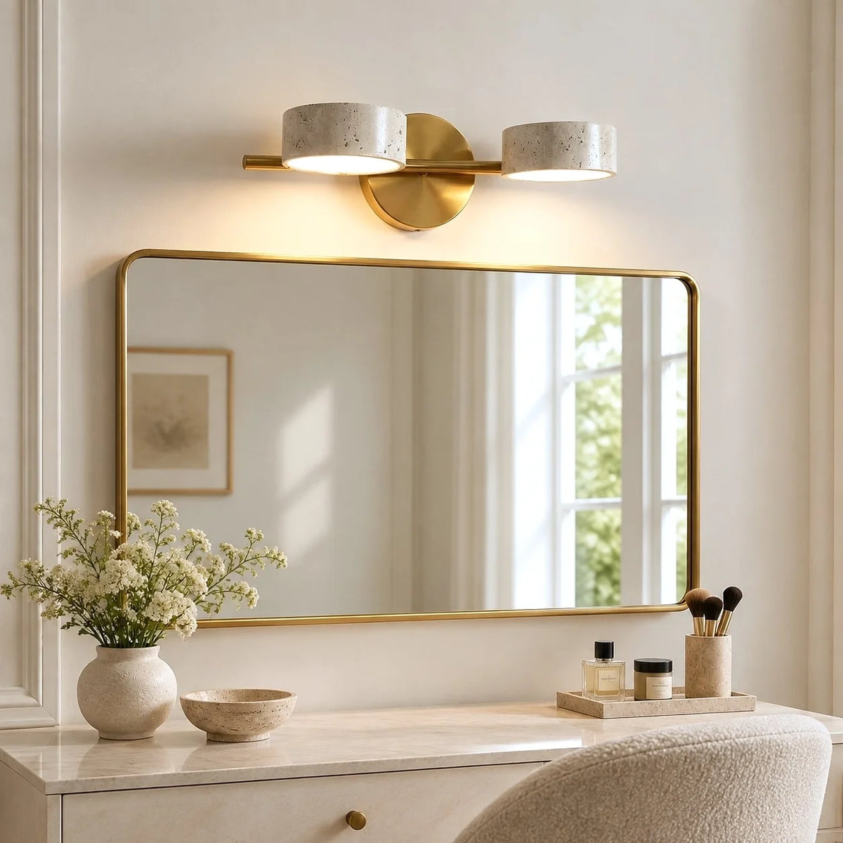 Wabi-Sabi Rotatable 2/3-Light Natural Travertine LED Wall Sconce