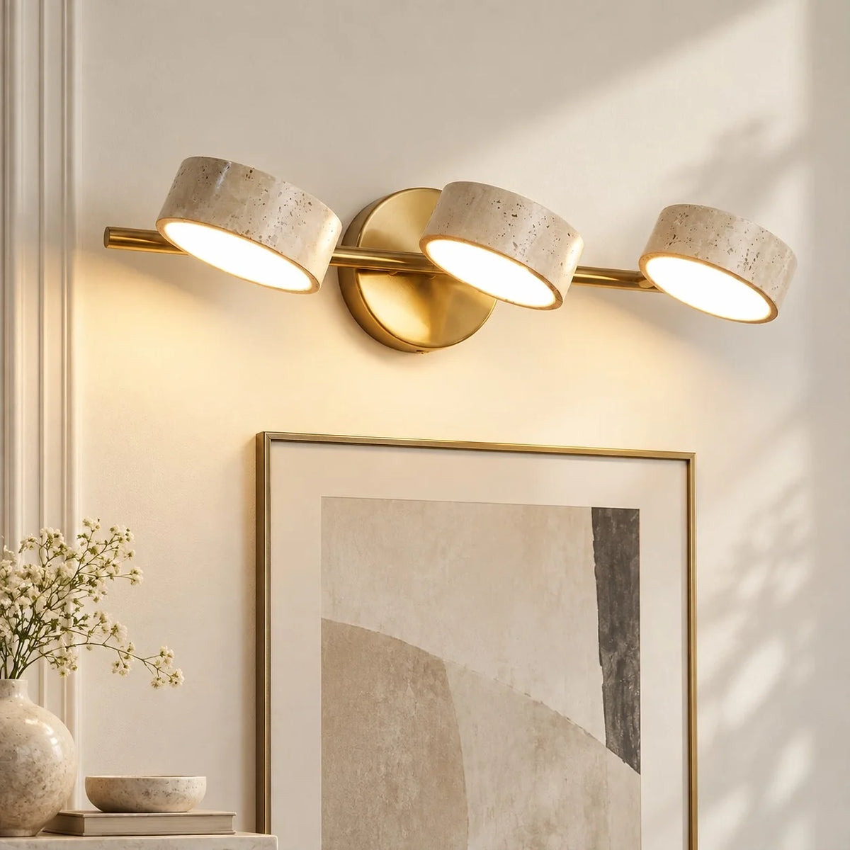 Wabi-Sabi Rotatable 2/3-Light Natural Travertine LED Wall Sconce