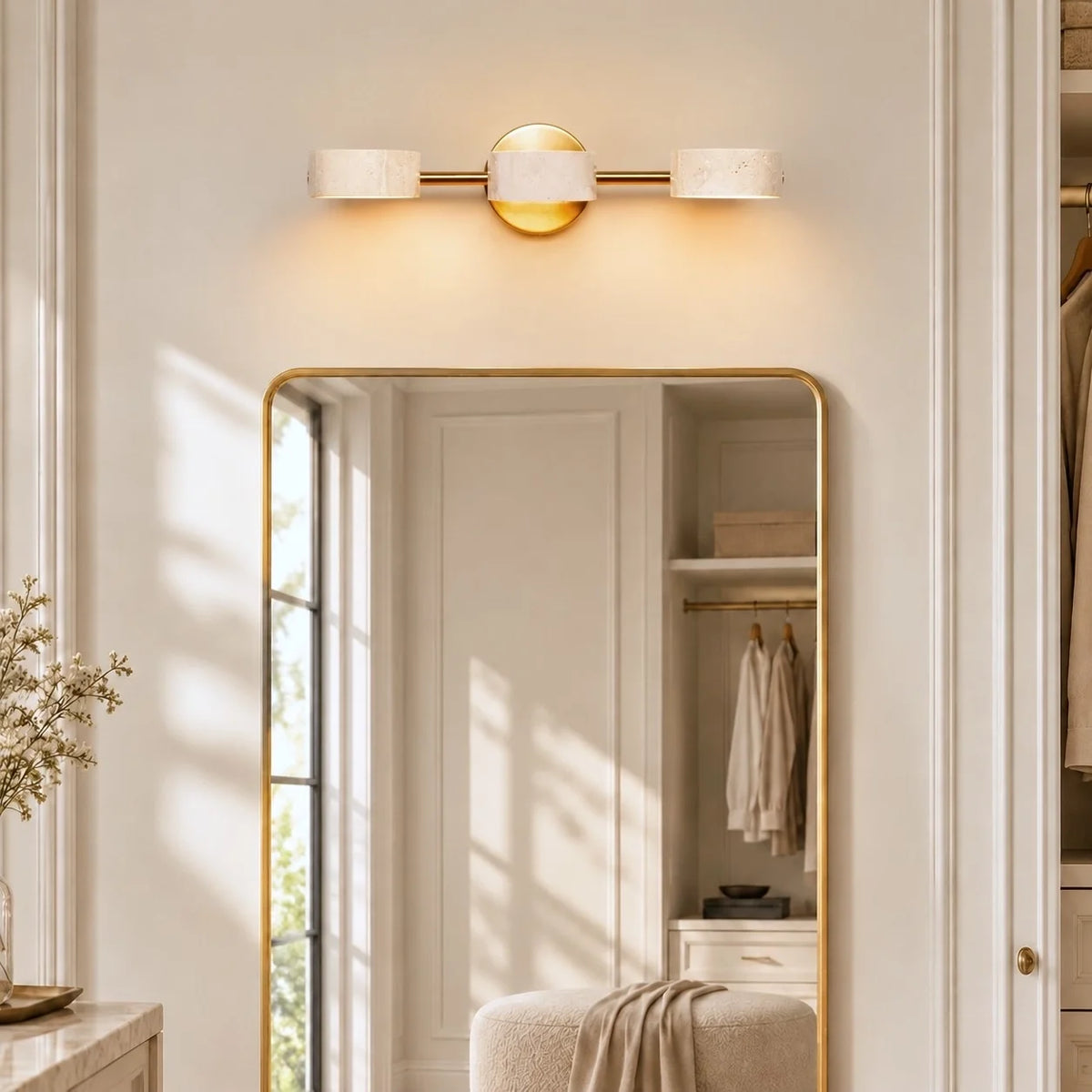 Wabi-Sabi Rotatable 2/3-Light Natural Travertine LED Wall Sconce