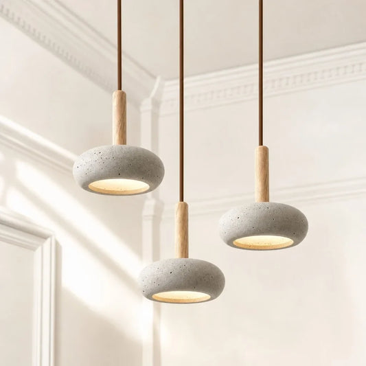 Wabi-Sabi Round Travertine 3-Light Pendant Light