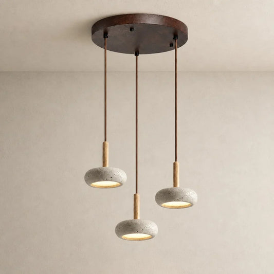 Wabi-Sabi Round Travertine 3-Light Pendant Light