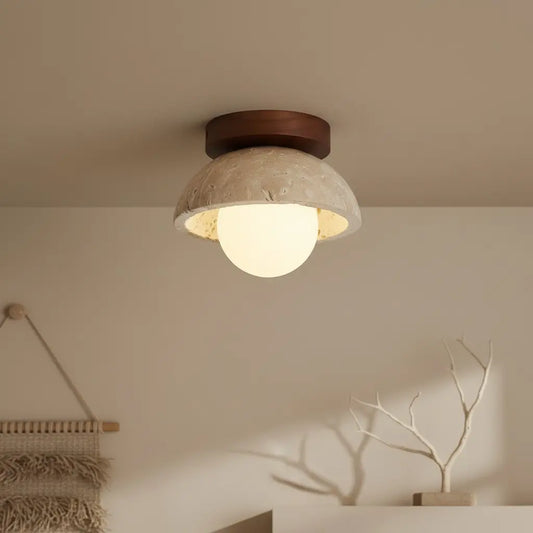 Wabi-Sabi Travertine Bowl Semi Flush Mount Ceiling Light