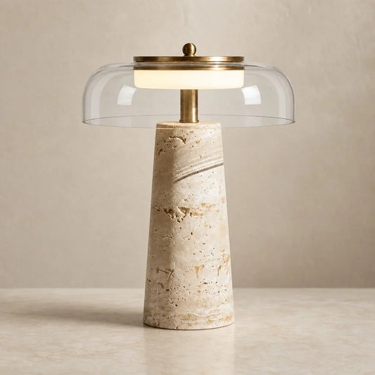 Wabi-Sabi Mushroom Travertine Glass LED Table Light