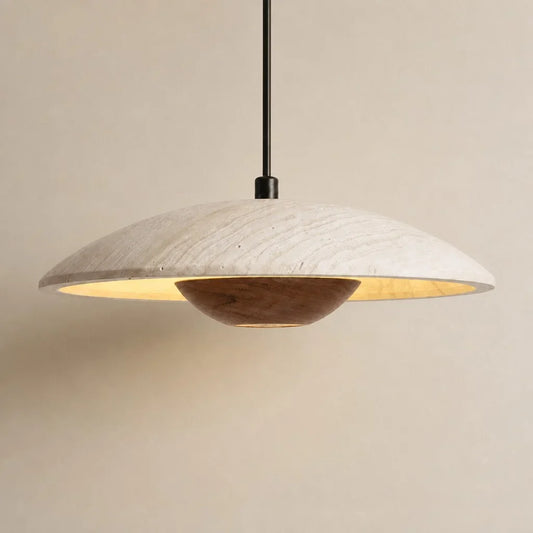 Wabi-Sabi Travertine Walnut Saucer Pendant Light