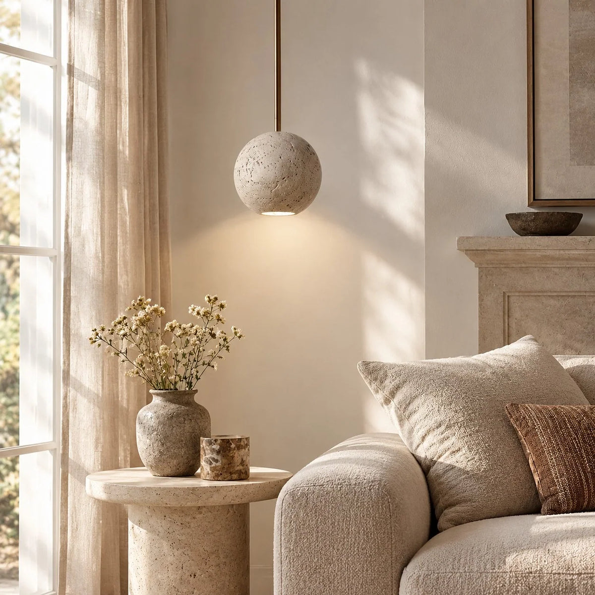 Wabi-Sabi Natural Travertine Pendant Light