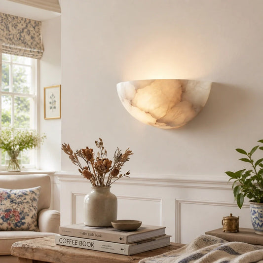 Windham Elegant Alabaster Half-Moon Wall Sconce