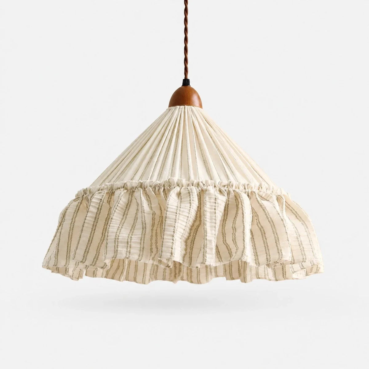 Green Stripe ruffled fabric pendant on white