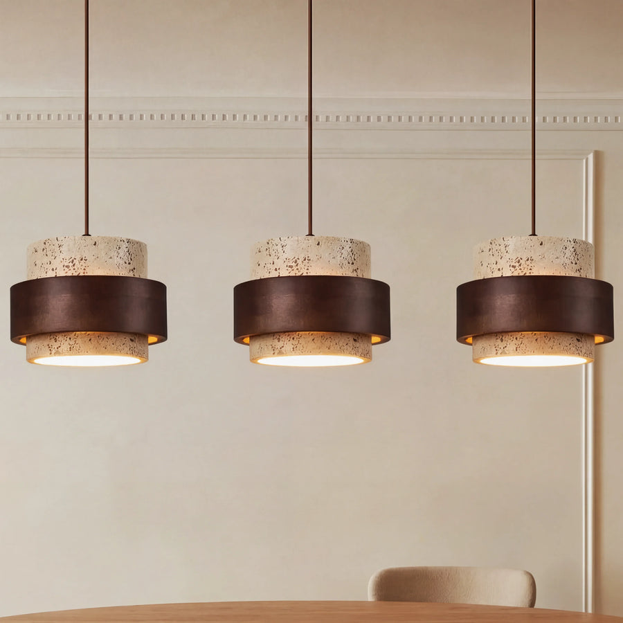 Natural Wooden Travertine Walnut Cylinder Pendant Light