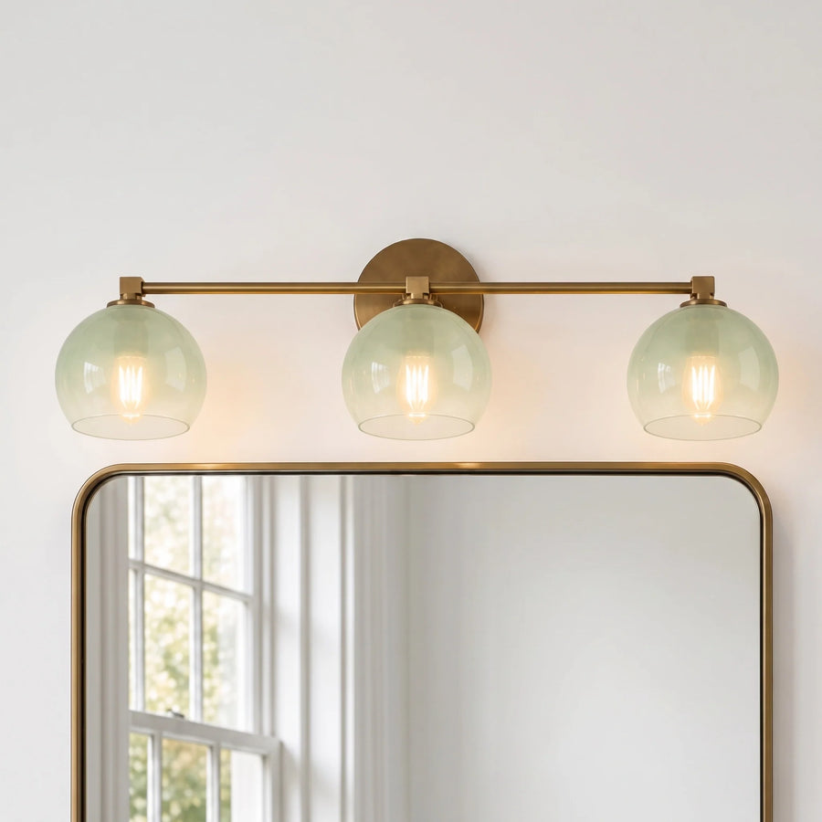 Adrian Vintage Brass Glass Globle Bathroom Vanity Light Over Mirror