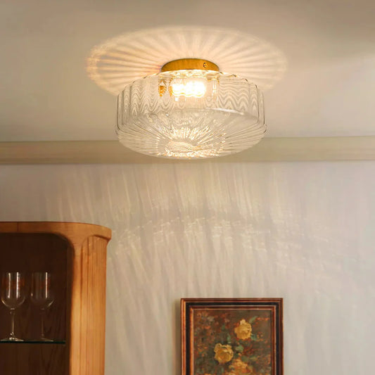Farmhouse Ribbed Glass Flush Mount Ceiling Light