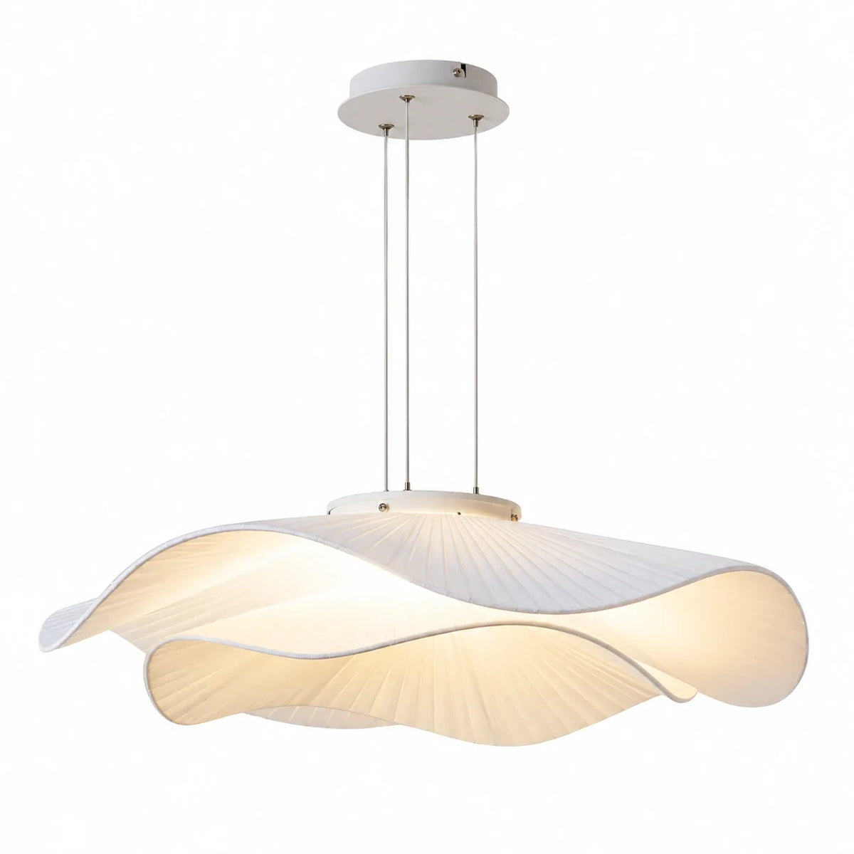 Elowen white two tier sculptural pendant with three suspension cables on white