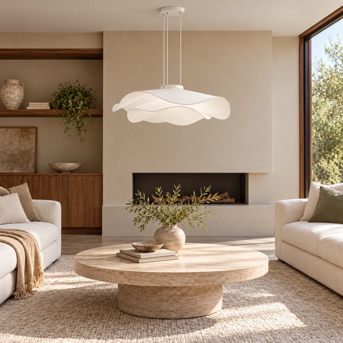 Elowen three-cord sculptural pendant in an American living room