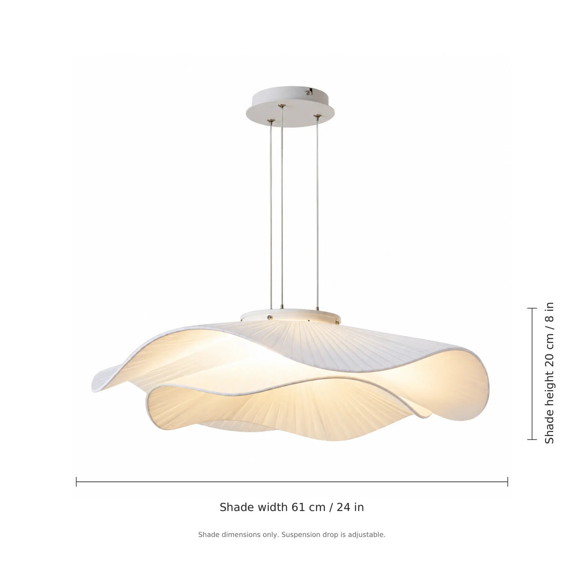 Elowen three-cord pendant shade dimensions 61 cm 24 in wide and 20 cm 8 in high
