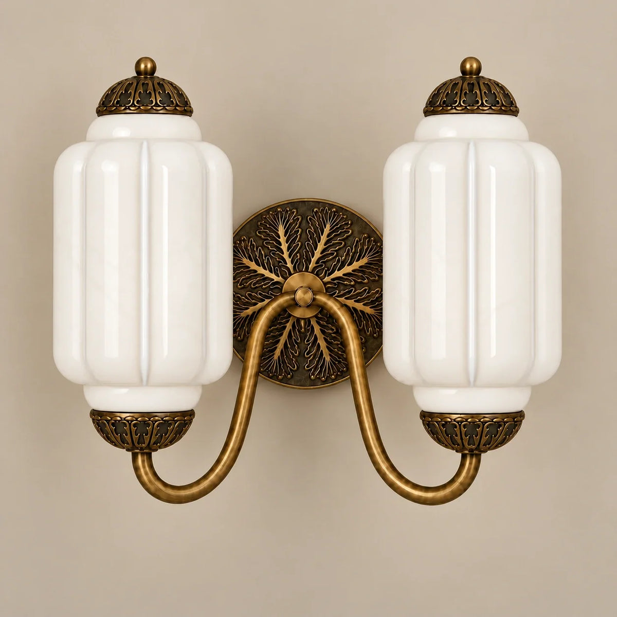 Evelyn Vintage Milk Glass Double Eloise Scallop Wall Light — 01 studio white — switched off