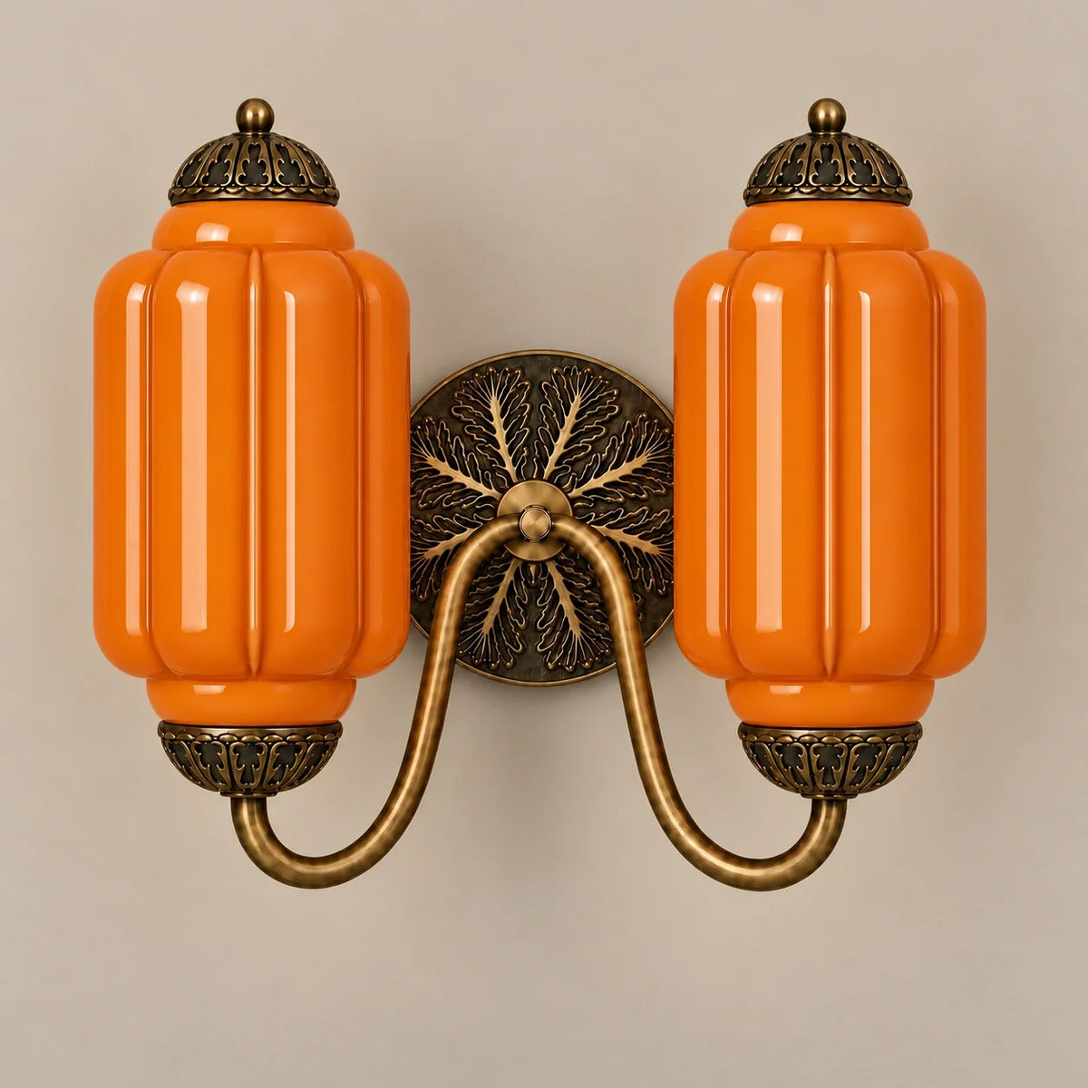 Evelyn Vintage Milk Glass Double Eloise Scallop Wall Light — 02 studio orange — switched off