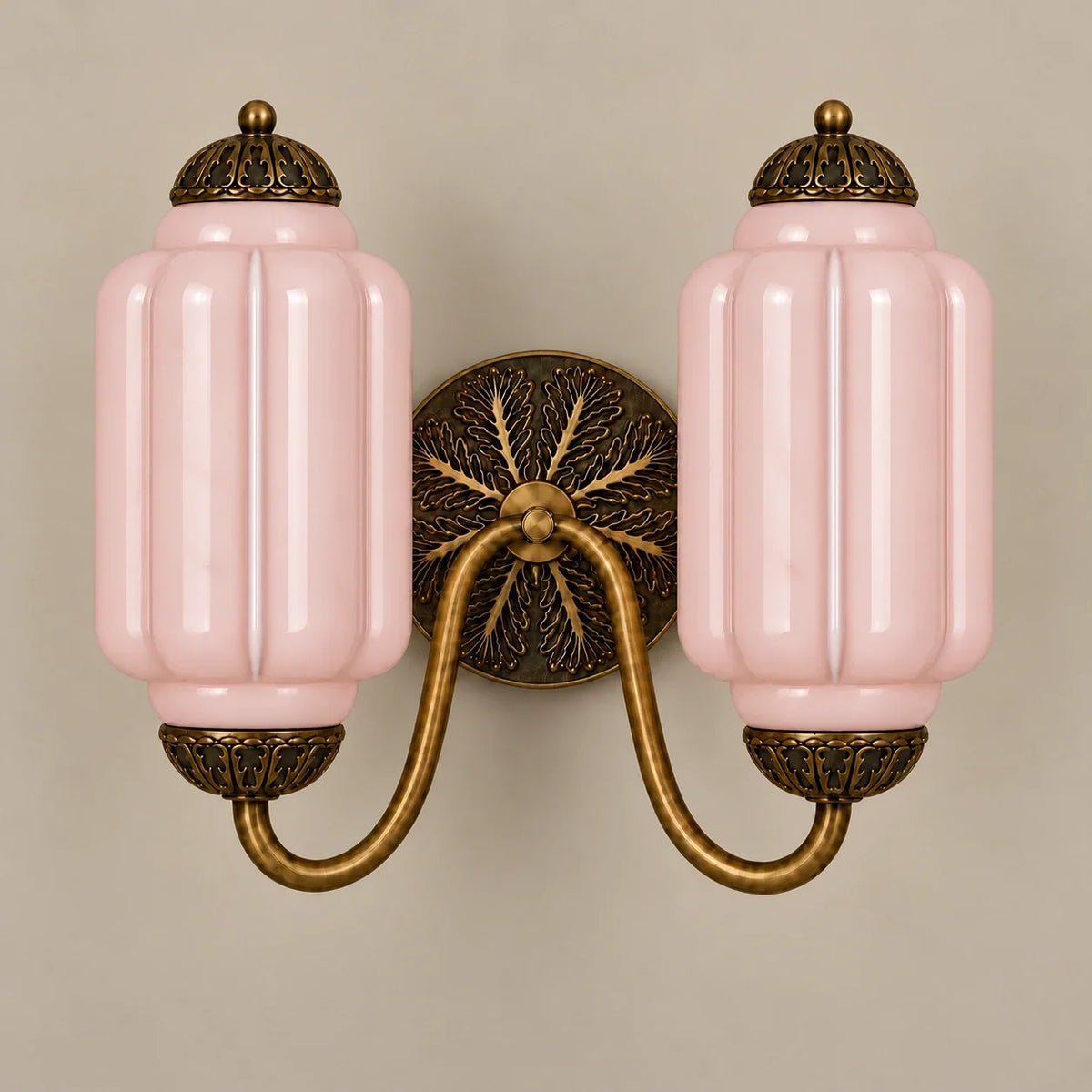 Evelyn Vintage Milk Glass Double Eloise Scallop Wall Light — 03 studio pink — switched off