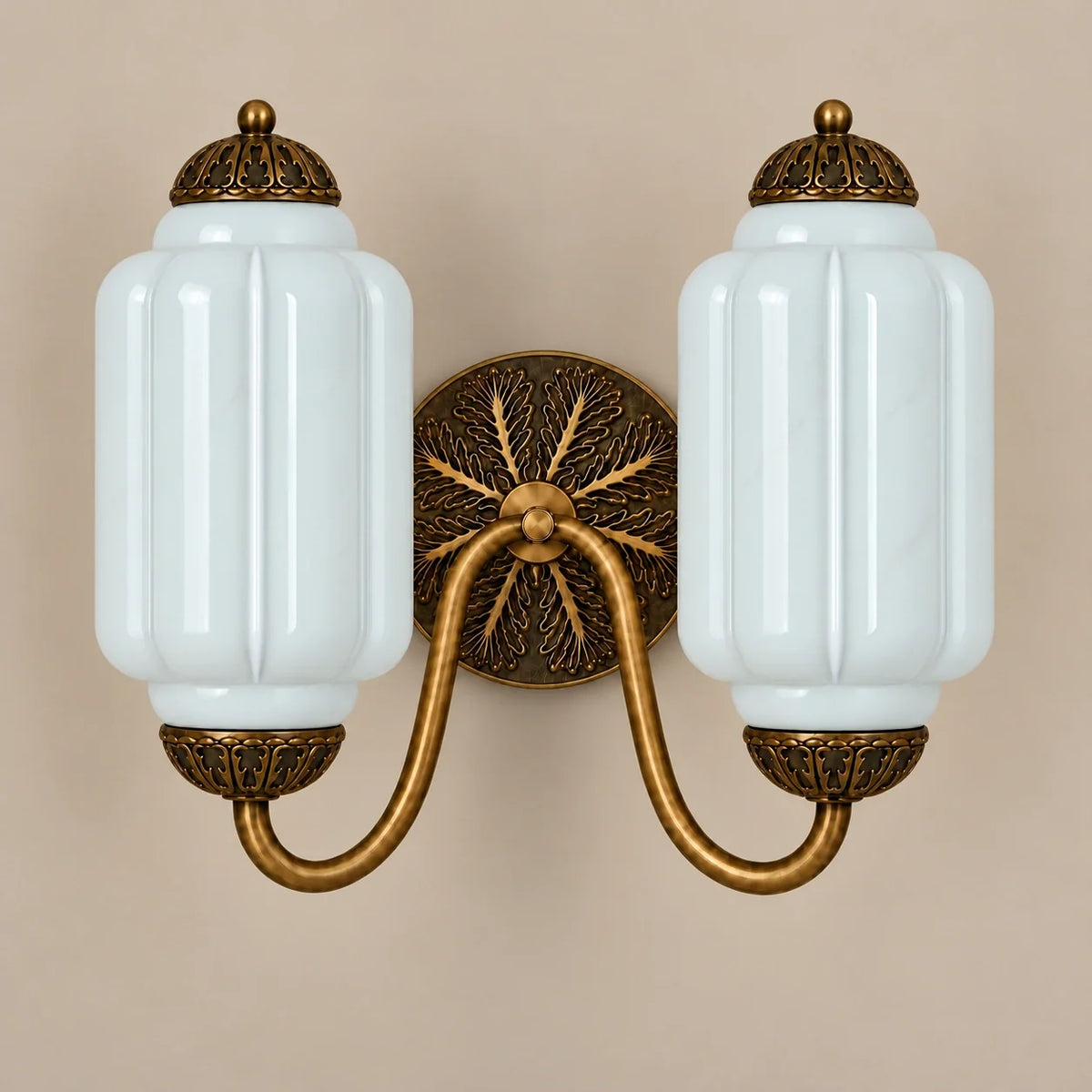 Evelyn Vintage Milk Glass Double Eloise Scallop Wall Light — 04 studio blue — switched off