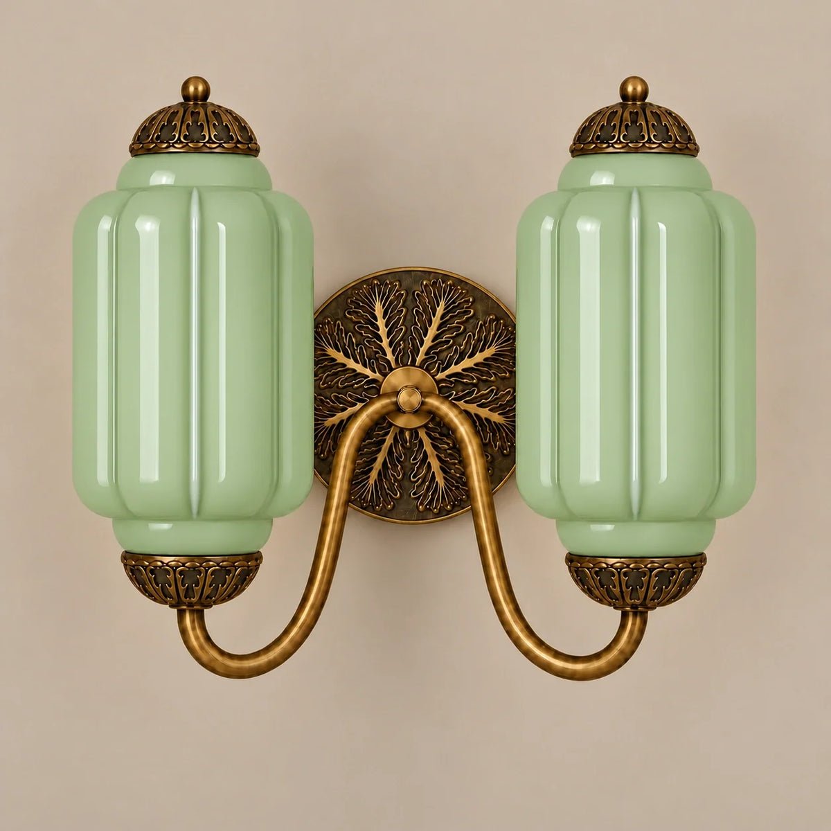 Evelyn Vintage Milk Glass Double Eloise Scallop Wall Light — 05 studio green — switched off