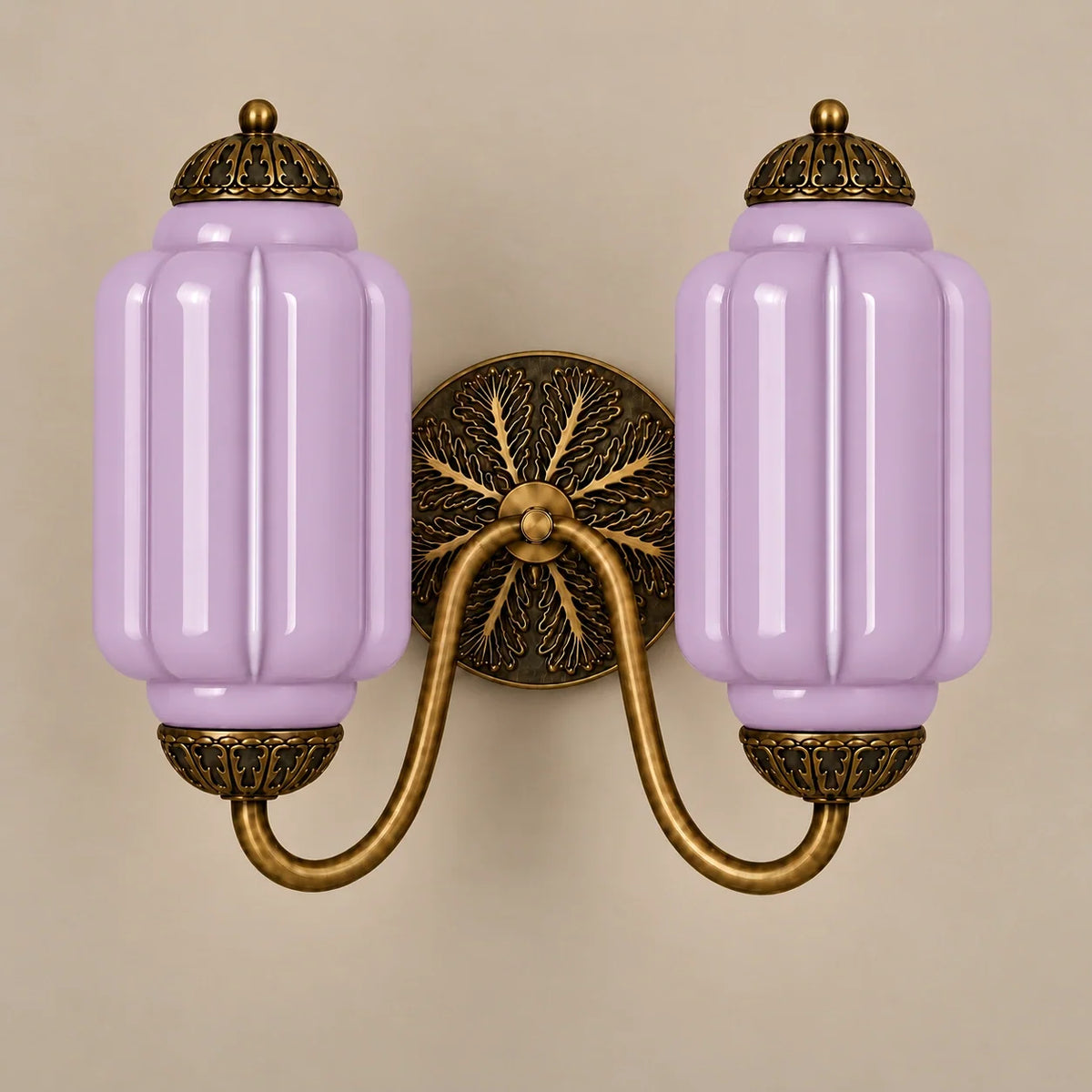 Evelyn Vintage Milk Glass Double Eloise Scallop Wall Light — 06 studio purple — switched off