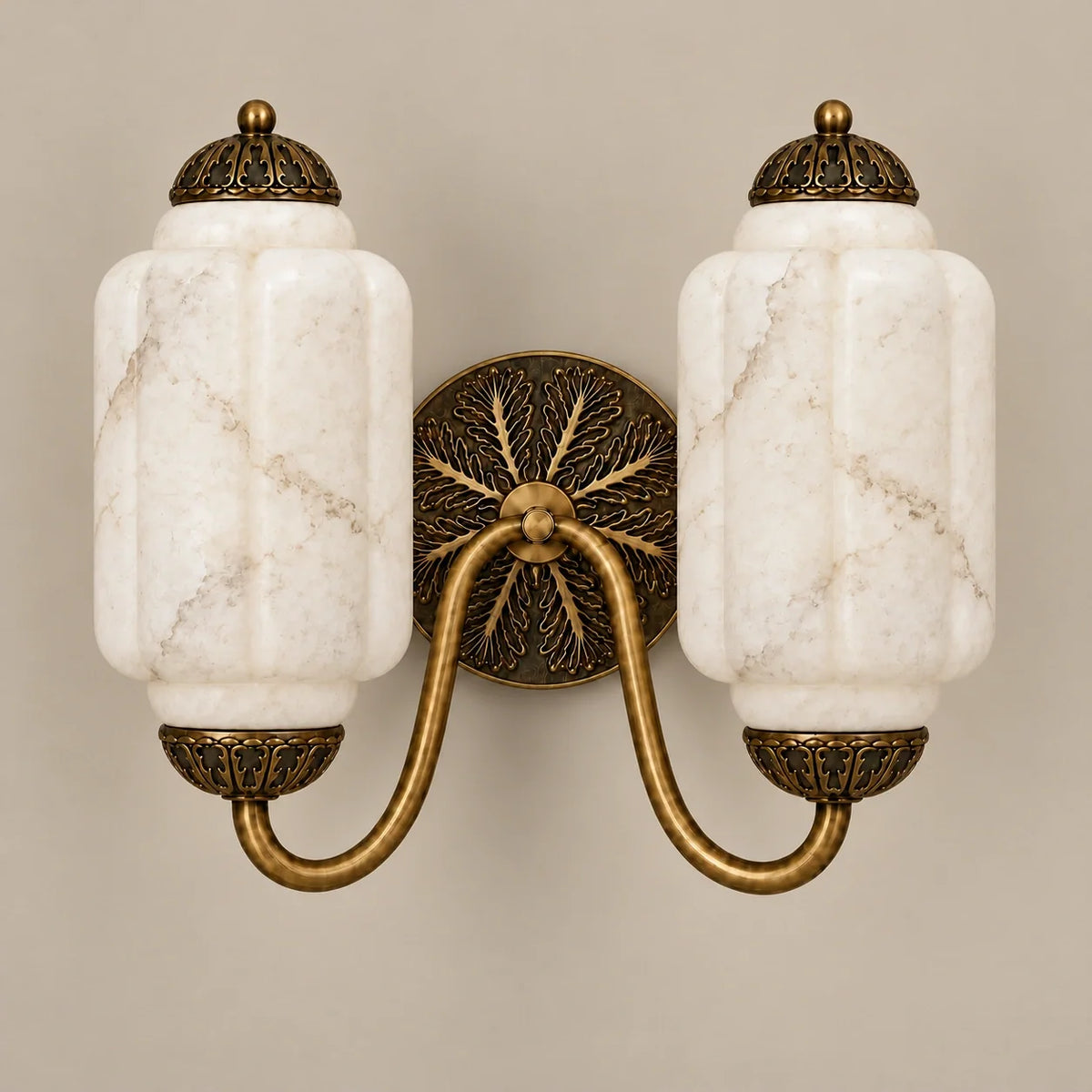 Evelyn Vintage Milk Glass Double Eloise Scallop Wall Light — 07 studio alabaster — switched off