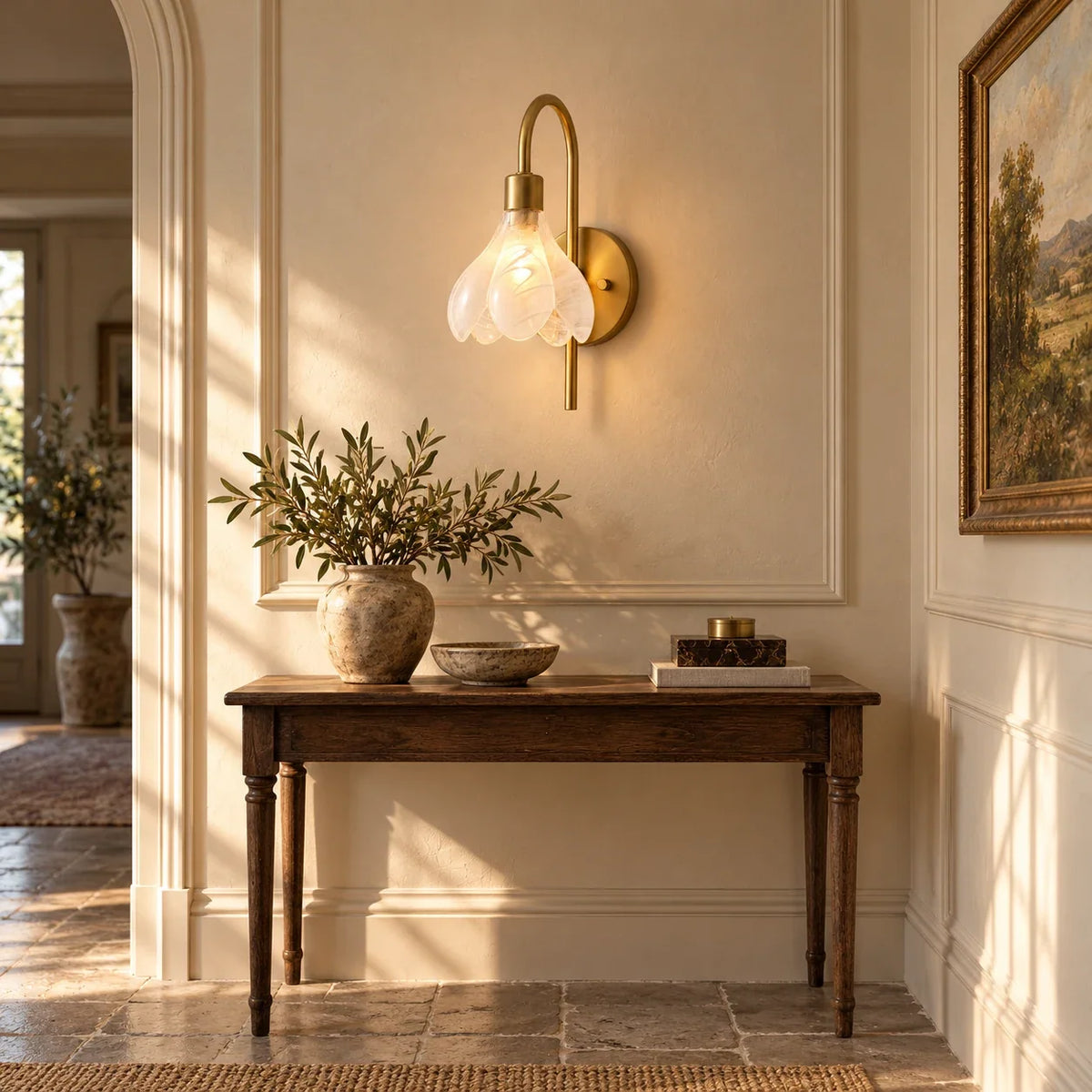 Floral glass wall light scene hall