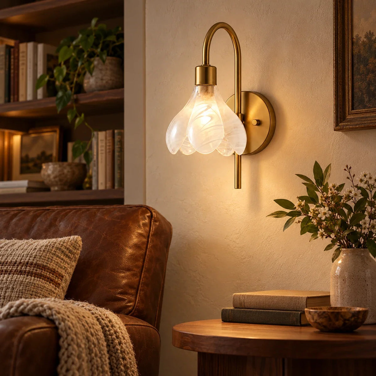 Floral glass wall light scene reading